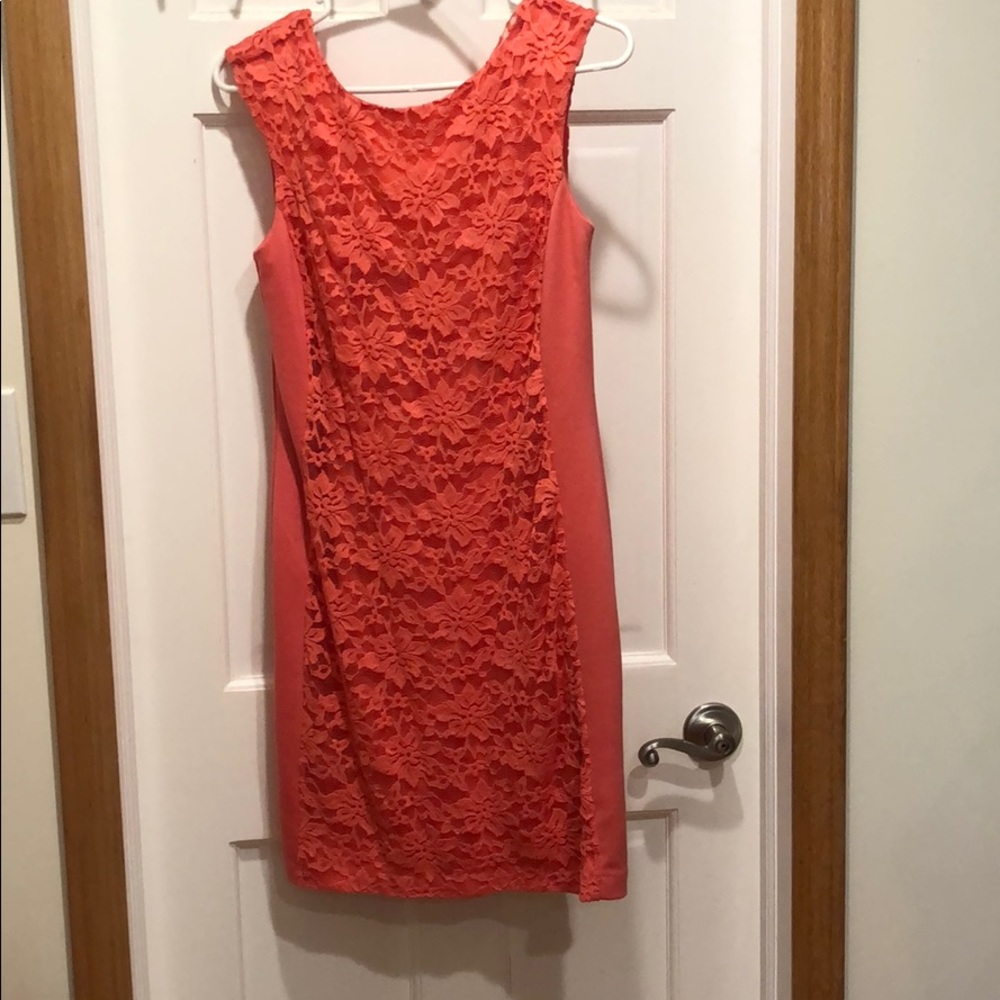 Coral floral lace dress